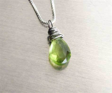 Peridot Pendant Necklace Silver Natural Gemstone Solitaire