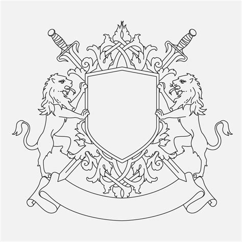 Coat Of Arms Shield Design With Two Lions And Swords Vector Art