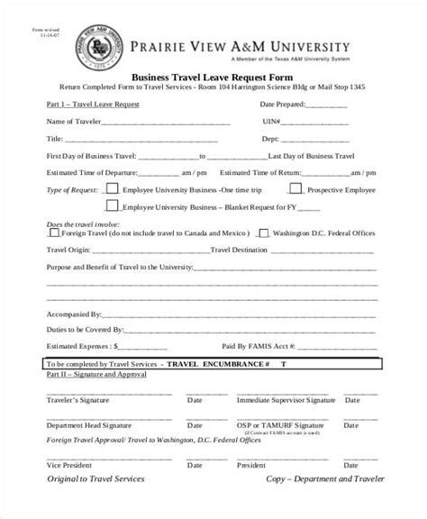 sample travel request forms   ms word excel