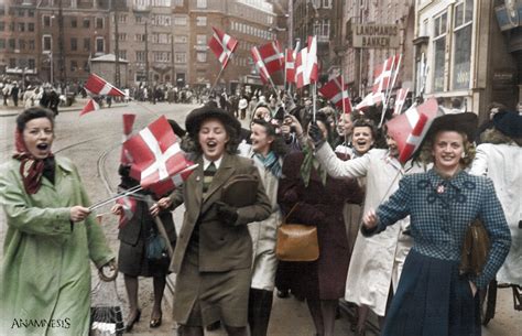 People Celebrating The Liberation Of Denmark In Copenhagen 5 May 1945