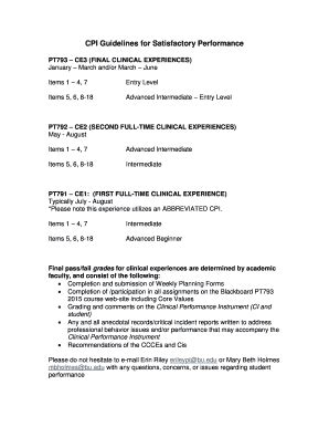 Fillable Online CPI Guidelines For Satisfactory Performance Fax Email