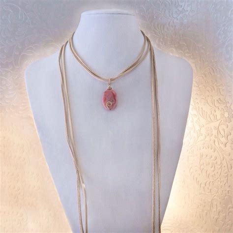 Boho Chic Suede Leather Lariat Choker Style Necklace Pink Etsy