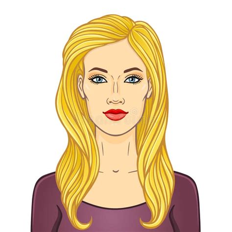 Animation Portrait Of The Young Beautiful White Woman With Long Blonde Hair Stock Vector