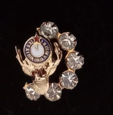 Vintage Bpoe Elks Tie Tack Lapel Pin Gold Plated With Clear Rhinestones