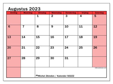 Kalender Augustus 2023 Om Af Te Drukken “502zz” Michel Zbinden Nl