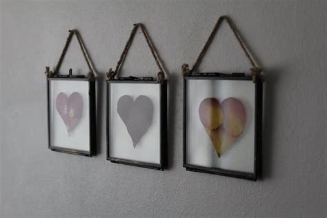 Set Of 3 Pressed Rose Hearts Home Decor Frames Hanging Etsy Uk Hanging Flower Wall Flower