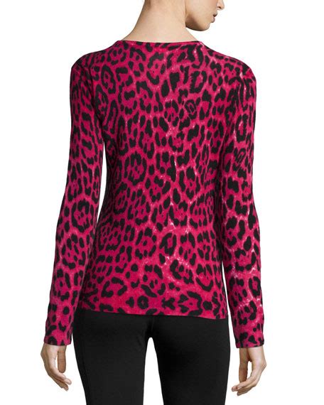 Neiman Marcus Cashmere Collection Cashmere Long Sleeve Leopard Print Top