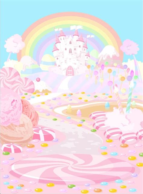 5x7ft Rainbow Sky Pink Castle Candyland Candy Bars Beans Land Path