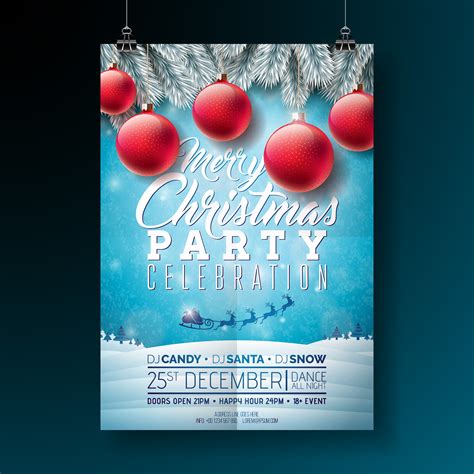 Vector Merry Christmas Party Flyer Illustration With Typography And