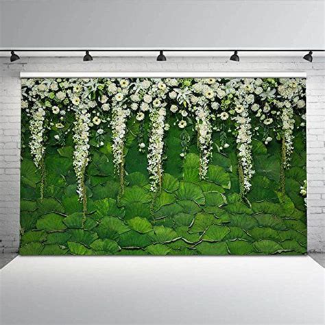 Mehofoto 7x5ft Vinyl Backdrop White Flower Green Leaves D