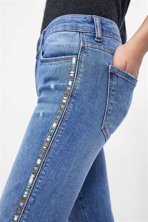 image 3 of z1975 skinny jeans with sparkly side stripes from zara embellished jeans