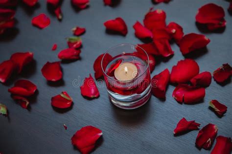 Beautiful Romantic Red Candles With Flower Petals Flower Petals