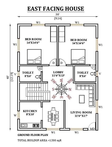X East Facing House Plan Is Given As Per Vastu Shastra In This