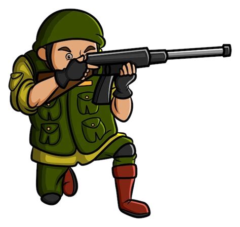 El Soldado Está Disparando Con La Escopeta Larga Vector Premium