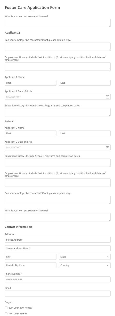 Foster Care Application Form Template 123formbuilder