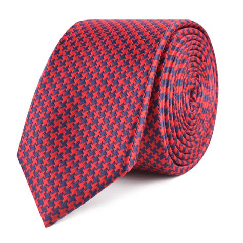 Scarlet Red Houndstooth Skinny Tie Mens Pattern Slim Ties Necktie Au