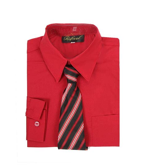 Boys Red Long Sleeve Formal Dress Shirt And Tie Malcolm Royce