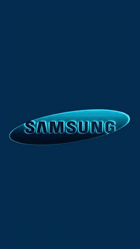 The Samsung Logo Is Lit Up Against A Dark Blue Background And Appears
