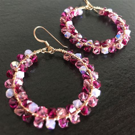 Stunning Sparkly Handmade Pink Swarovski Crystal Hoops For Any Occasion