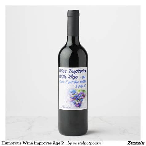 Humorous Wine Improves With Age Pastel Blue And Pink Grapes Wine Label