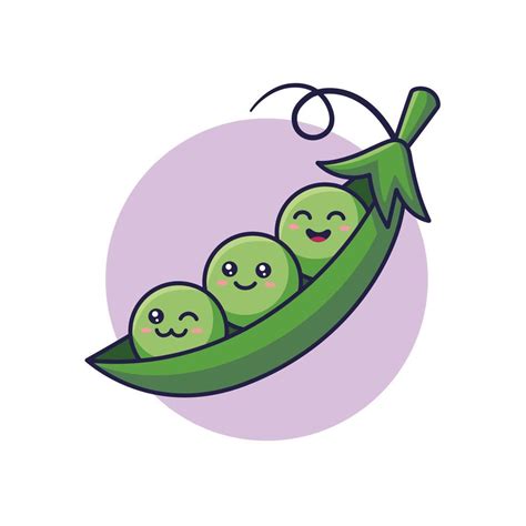 Peas Kawaii Characters Cute Kawaii Pea Pod Cartoon Icon Illustration