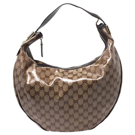 Gucci Beigebrown Gg Crystal Canvas Duchessa Hobo For Sale At 1stdibs