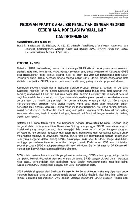 (PDF) Pedoman Praktis Analisis Data Penelitian Dengan Regresi Linier