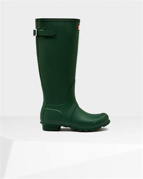 Hunter Womens Original Back Adjustable Rain Boots In Green Hunter