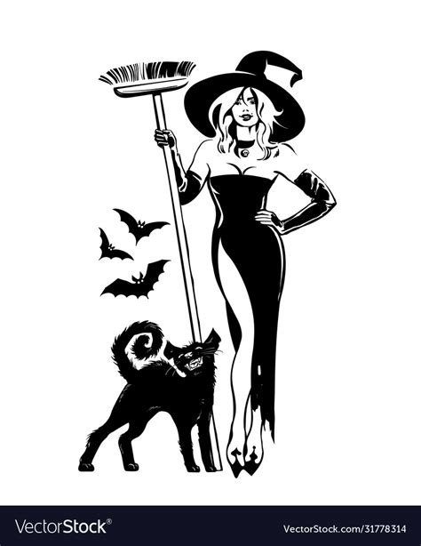 Beautiful Sexy Witch Holding Broomstick With Black