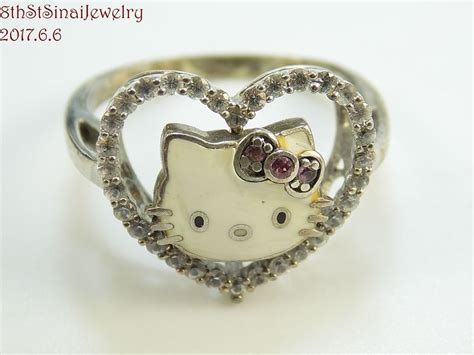 Darling Hello Kitty Sterling Silver Ring Pink Tourmaline White Sapphire Sz 10 5 Hellokitty