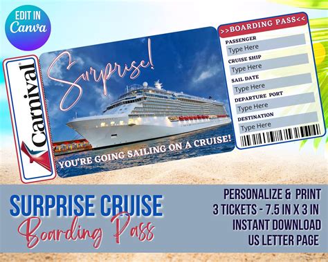 Cruise Boarding Pass Canva Editable Template Carnival Cruise Etsy