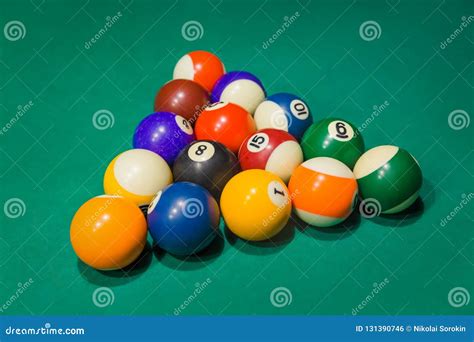 Billiard Balls On Pool Green Table Stock Photo Image Of Accuracy