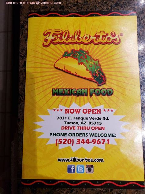 Online Menu Of Filiberto S Mexican Food Restaurant Tucson Arizona