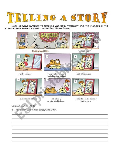 Garfield Telling A Story Through Pictures Past Simple Esl Worksheet By Paulaesl Grammar