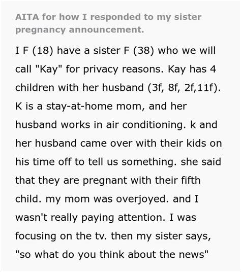18 Y O Asks If She’s Wrong For Not Acting Excited When Her Sister Announced Her Fifth Pregnancy