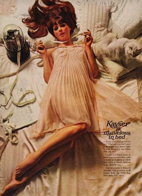 1960s Lingerie Ad 2 P Peach Pink Sexy Redhead In Bed Cat