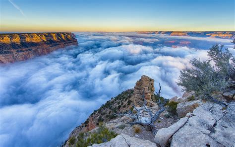 Arizona Grand Canyon Mist Morning Sunrise Clouds Wallpaper
