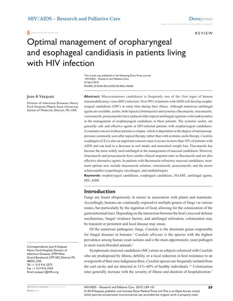 Pdf Optimal Management Of Oropharyngeal And Esophageal Candidiasis In