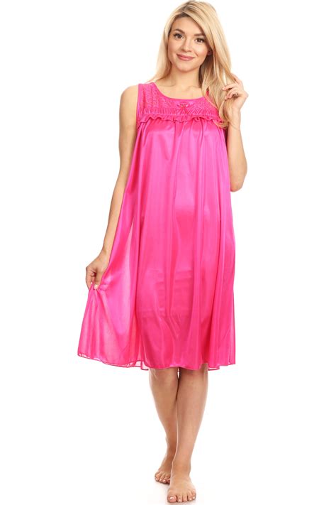 Lati Fashion Women Nightgown Sleepwear Female Sleep Dress Nightshirt Fuchsia Xxxl