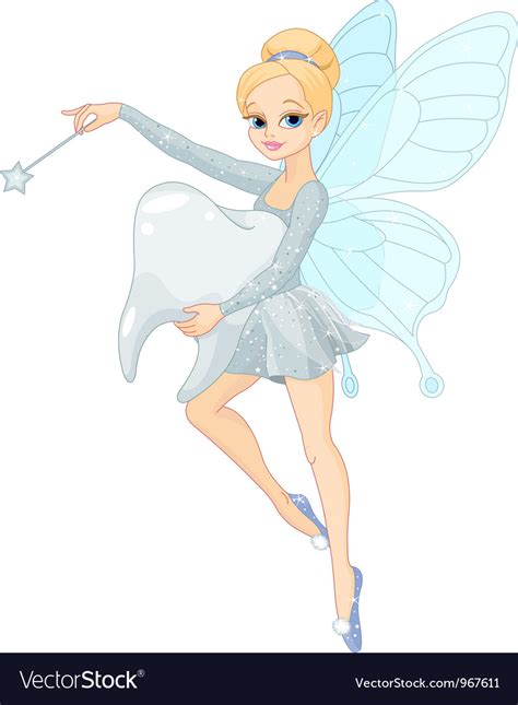 Cute Tooth Fairy Flying With Tooth Royalty Free Vector Image