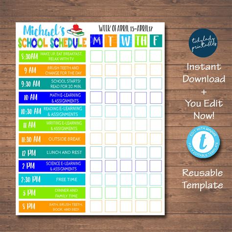 Home School Schedule Daily Weekly Subject Checklist Homework Etsy Uk