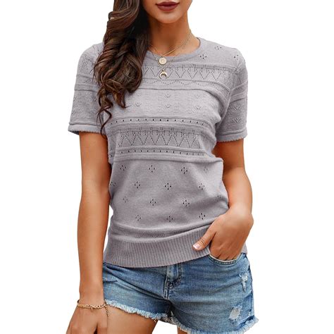 Mafulus Womens Short Sleeve Sweaters Tops Fall Soft Crew Neck Dot