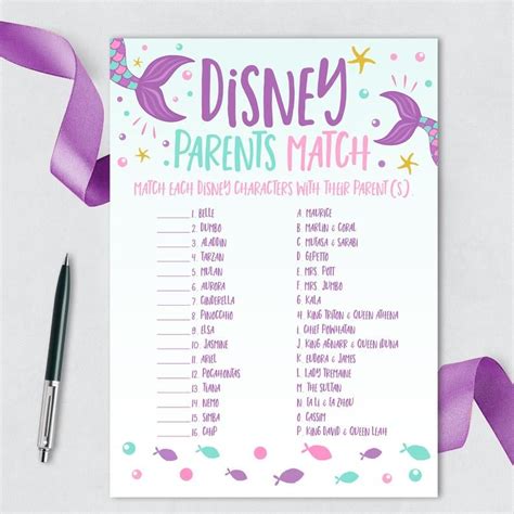 Printable Disney Parents Match Game Printable Baby Shower Games