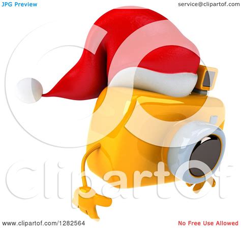 Clipart Of A 3d Yellow Christmas Camera Character Wearing A Santa Hat