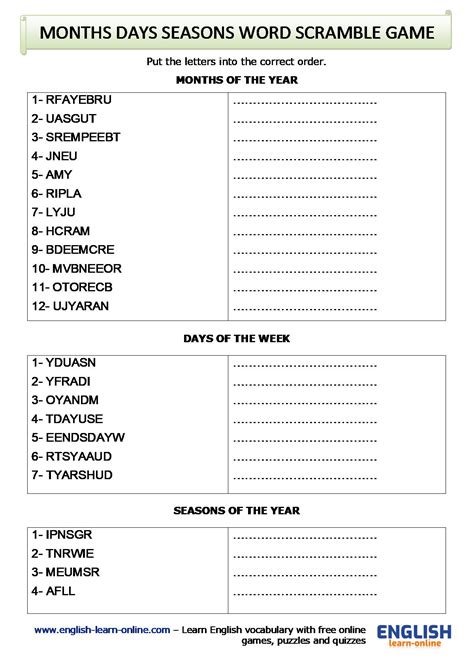 Days Months And Seasons In English 📅