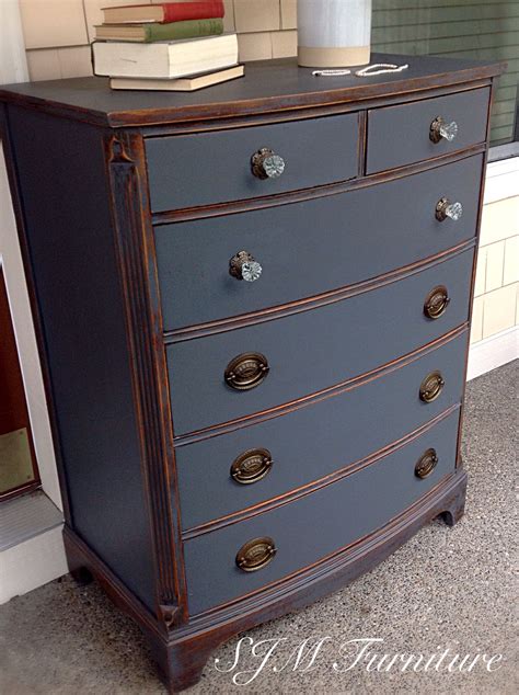 Beautiful Antique Dresser Painted In Steel Gray Chalk Paint Distressed