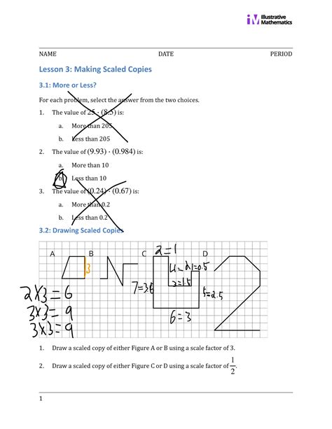 Unit 1 lesson 3 notes - Lesson 3: Making Scaled Copies 3: More or Less