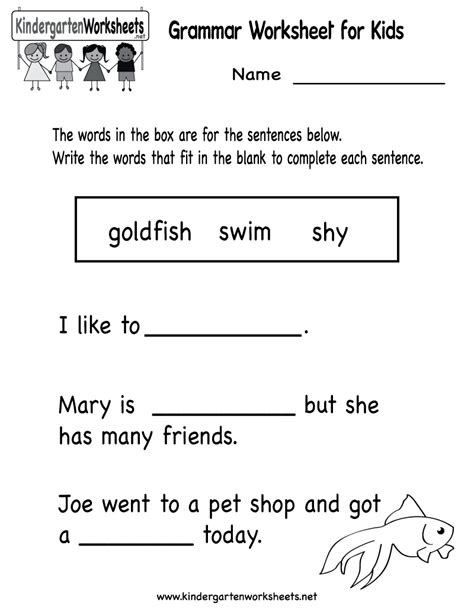 kindergarten grammar worksheet  kids printable teaching