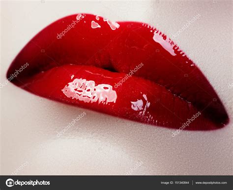 beauty face closeup sexy lips beauty red lip makeup detail beautiful make up close up stock