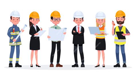 Premium Vector Engineers Cartoon Set With Civil Engineering